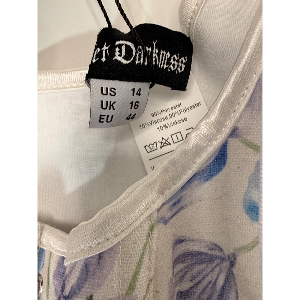 Scarlet Darkness Floral Corset Top Blue Poppy Lace Up Renaissance Cream Size 14 - Picture 7 of 12